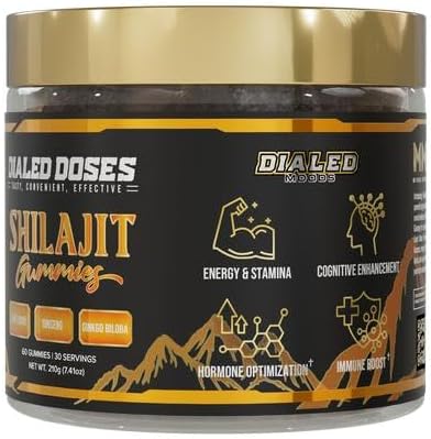 Miniatura 3 de Dialed Moods - Gomitas Shilajit con ginseng, melena de león y ginkgo biloba, 96 minerales esenciales para energía, enfoque, función cerebral y apoyo
