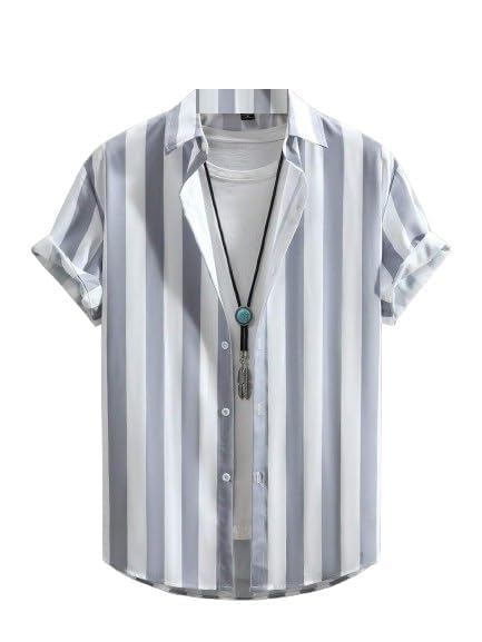 Image of Men's Striped Slim Fit Half Sleeves Stratchable Printed Shirt