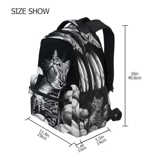 Baseball Cat Kitten Funny Backpack for School Boys Girls Adults Kids Bookbag Laptop Bag 15L4