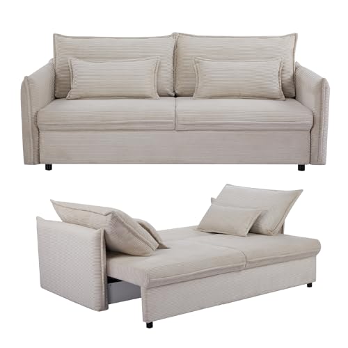 Riess Ambiente Design Schlafsofa Apartment- 215cm - beige - Cord 3 Sitzer Couch inkl. Bettkasten Kissen Riess Ambiente Design Schlafsofa Apartment- 215cm - beige - Cord 3 Sitzer Couch inkl. Bettkasten Kissen