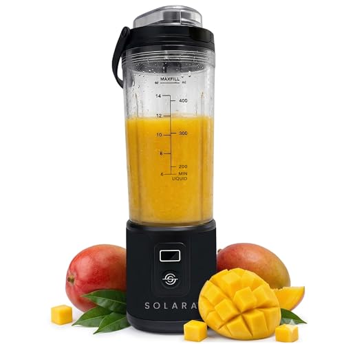Image of SOLARA Blendkwik Pro Portable Blender - USB Rechargeable, 4000mAh, 180W, 450ml, for Smoothies, Juices & Ice Crushing - Black Knight