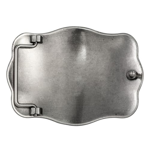 West style Bison Vintage Rectangle Buffalo Belt Buckle Scaloped Buckle Silver Plated - Thumbnail 7