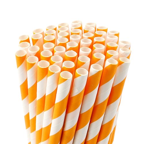 300 pitillos de papel rayados naranjas 19.7 cm miniatura 1