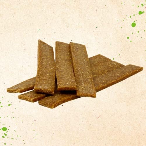 Benevo Vegan Dog Chews. Low fat Rumble Strips ideal training treats or rewards. Cold pressed jerky style chews, soft enough to tear. Non-GM, vegetarian hypoallergenic. Approx 20 chews per pack, 180g