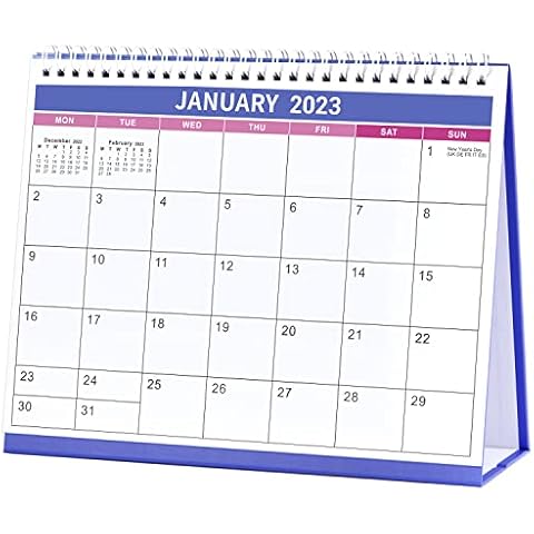 Desk Calendar 2023 - Calendar 2023-2024, Runs from Jan. 2023 to June. 2024, Starts in Monday, 25.3 x 20.5 x 7.8 cm, Simple Purple, Artfan Cover