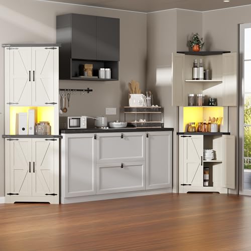 Farmhouse Corner Cabinet with LED Light (67'') - White