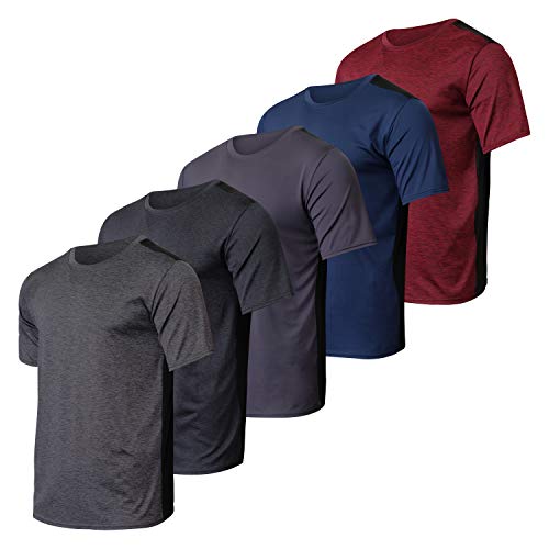 5 Pack: Boys Girls Active Athletic Quick Dry Dri Fit Short Sleeve T-Shirt Crew Neck Tops Teen Gym Undershirts Tees Youth Basketball Clothes Moisture Wicking Performance,Set 10-XL