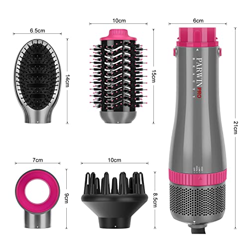 Foto von 4 IN 1 Haartrockner Warmluftbürste Set, PARWIN PRO BEAUTY Styler-Set, Föhnbürste mit 4 Aufsätze zum Trocknen, Glätten, Volumen und Stylen, Ionen Pflege, 1000 Watt Grau