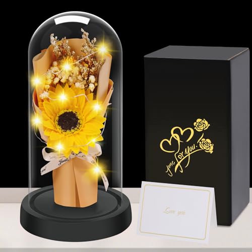 Touloube Geschenke für Frauen zum Muttertag Ewige Sonnenblume im Glas, Sonnenblumen Deko Geschenk Oma Geschenk Geburtstag Geburtstagsgeschenk, Sonnenblumendekor Künstliche für Frau Mama Lehrerin