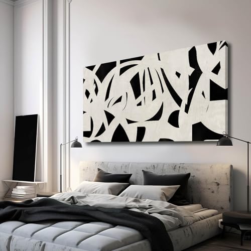 Image of Geometric Wall Art Mid Century Modern Decor Black and White Pictures for Walls Canvas Photo Poster for Living Room Home Dining Room 24x48 Inch