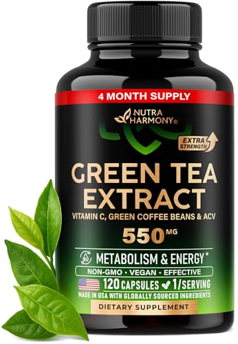 Green Tea Extract - 50% EGCG, Extra Strength 20:1 Extract - Natural Green Tea Supplement + Green...