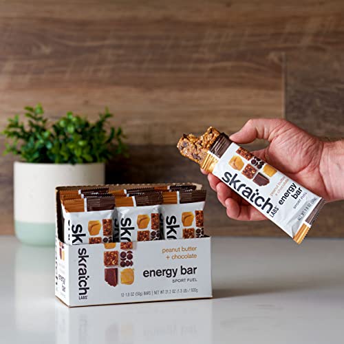 Skratch Labs Energy Bar | Peanut Butter + Chocolate (12 Pack) | Plant Based Healthy Snack | Low Sugar - 5G Protein | Non-Gmo, Gluten Free, Soy Free, Vegan, Kosher #TOP5