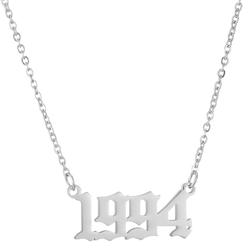 SKQIR Birth Years Necklace,Initial Year Number Pendant Necklace Birthday Gift Charm Friendship Old English Arabic Mumerals Stainless steel Necklace Jewelry for Women Girl