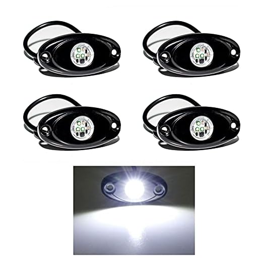 YONEDA LED Rock Lights 4PODS Waterproof LED Neon Underglow Light for Car Truck ATV UTV SUV Jeep Offroad Boat Underbody Glow Trail Rig Lamp (White)