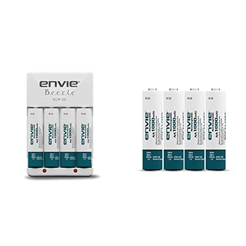 Image of Envie Beetle Charger with Envie 4xAA Ni-Cd 1000 Mah Batteries & (AA10004PLNi-CD) AA Rechargeable Batteries, Low Self Discharge, AA 1000mAh Ni-CD (Pack of 4)