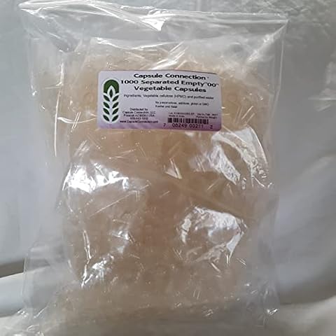 Capsule Connection 1000 Separated Empty Vegetable Capsules, 00" Size, Vegan & Vegetarian resealable Bag Cover