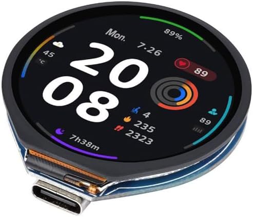 ESP32-S3-Touch-LCD-1.28 display showing detailed metrics