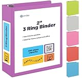 2 Inch 3 Ring Binder 2” Purple, Slant D-Ring 2 in Binder Clear View Cover with 2 Inside Pockets, Heavy Duty Colored School Supplies Office and Home Binders – by Enday