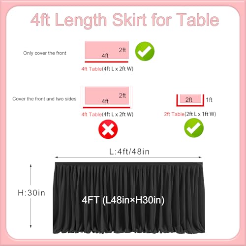 Black 4ft Table Skirt, Pleated Table Cloth for Baby Shower Wedding Birthday Party Banquet Boy Girl Gender Reveal Rectangle Desk Dessert Cake Decorations by Genafy - Image 2