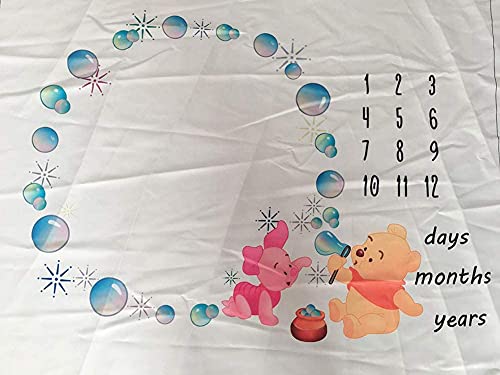 Baby Monthly Milestone Blanket Newborn Photo Props Shoots Backdrop Personalized Animal Yellow Bear Pink Elephant Blowing Bubbles Photography Growing Infants Toddlers Soft Fleece Swaddle Blanket #TOP1