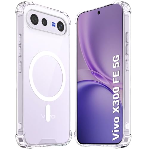 Image of TheGiftKart Shockproof Ultra-Hybrid Back Cover Case for Vivo X300 FE 5G Compatible with MagSafe | 360 Degree Protection | Crystal Clear Hard Cover Case for Vivo X300 FE (PC & TPU, Transparent Bumper)