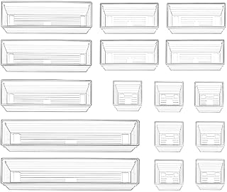 16 Pack Desk Drawer Organizer Trays,Clear Plastic Kitchen Drawer Organiser Clear Organiser Tray for Dresser Makeup Kitchen Home Utensil Office