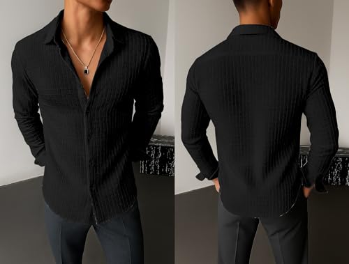Image of Men's Casual Button Down Shirts Long Sleeve Linen Shirt Fashion Textured Beach Summer Shirts| Men Stylish Shirt | Men Fancy