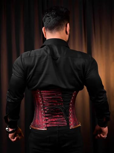 Men's Gothic Steampunk Corset Vest – Waist Trainer Body Shaper with Chains & Buckles – Vintage Brocade Waist Cincher3