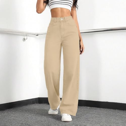 Image of Straight Leg Jeans for Women High Waisted Wide Leg Denim Pants
