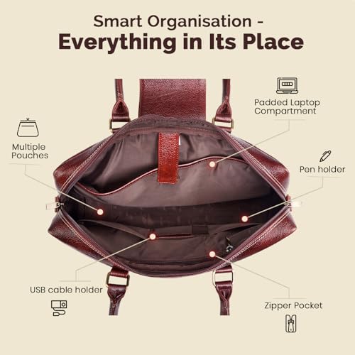 Image of Full Grain Genuine Leather Laptop Bag, with 15.6 inch Padded Laptop Compartment and Adjustable Shoulder Strap