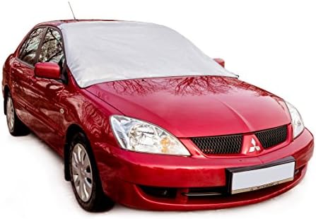HOLAUTO - All Weather Windshield Cover - Reversible Frost Guard Windshield Snow Cover & Windshield Sunshade - Safe on Glass & Car Paint - Windproof Magnetic Edges Attach in Seconds – Easy To Use!