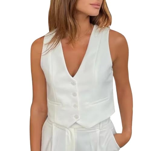 Gilet court sans manches blanc pour femme du S au L avec poches pratiques