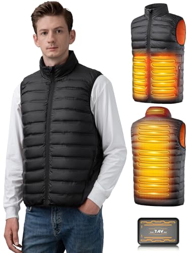 LABEWVI Heated Down Vest with 7.4V 25000mAh Battery Pack, Lightweight Electric Rechargeable Heated Puffer Vest