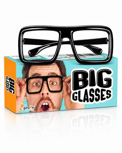 Giraffe Manufacturing Big Fake Glasses Black Oversized - Thick Nerd Square Super Hero Glasses Frame For Men & Women - Non Prescription Cosplay Apparel Dressup Accessory for Parties