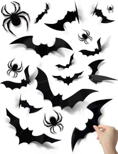 152Pcs Spider bat Decorations for Halloween,Cheap 3D Bats wall Decor Indoor - image 1