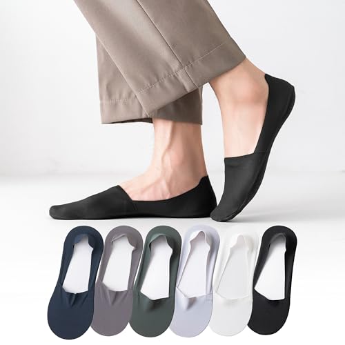 No Show Socks for Men Loafer Sneakers Low Cut Cotton Socks With Non Slip Grips 6 Pairs for US Size 5-10(Assorted B)