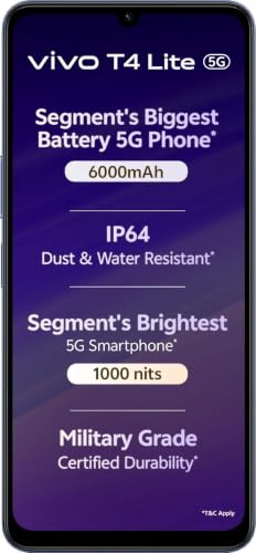 Image of vivo T4 Lite 5G 2026 Charger in The Box Prism Blue 64 GB 4 GB RAM