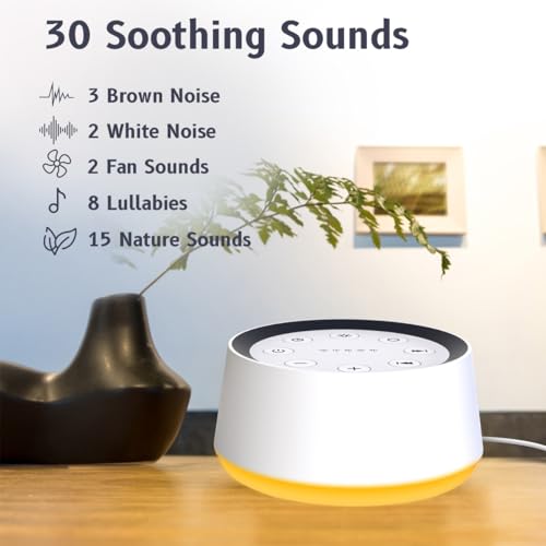 Image of Brown Noise Sound Machine with 30 Soothing Sounds 12 Colors Night Light White Noise Machine for Adults Baby Kids Sleep Machines Memory Function 36 Volume Levels 5 Timers for Home Office Travel