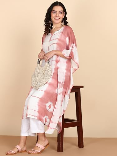 Image of Maaesa Women Handcrafted Tie & Dye Rayon Crepe Kaftan Dress | Casual Wear | Flowy Kaftan Style | Lightweight & Breathable Fabric