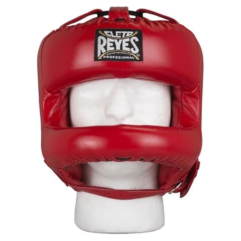 CLETO REYES Boxing Headgear with Face Bar for Men and Women, Protective Head Guard Face Saver, Sparring Fighting Sports, Kickboxing, MMA, Muay Thai, Classic Red Cover