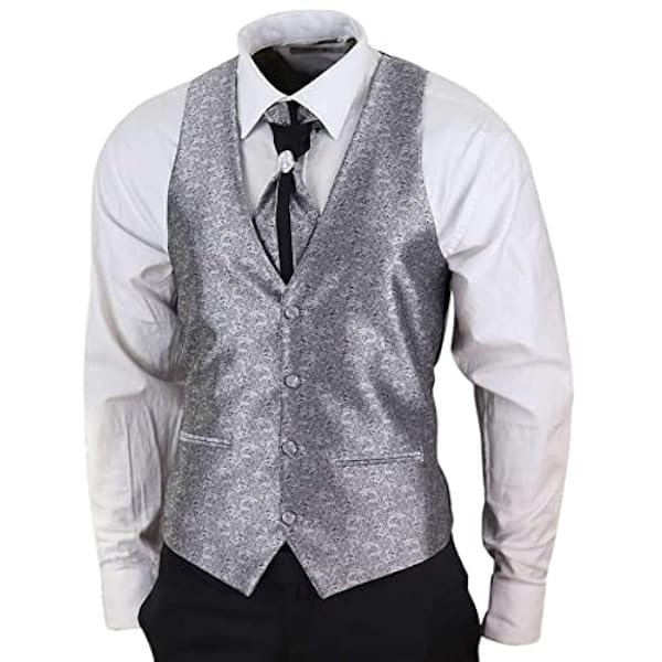 Traje de 4 Piezas para Hombre de Cuello Chal Color Negro-Plateado Ideal para Bodas