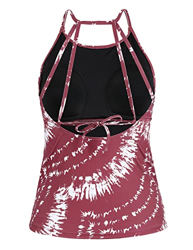 Cadocado Women's Tankini Top Strappy Back Bathing Suit Slimming Control Swimsuits Top Ruched Swimwear Top Only3