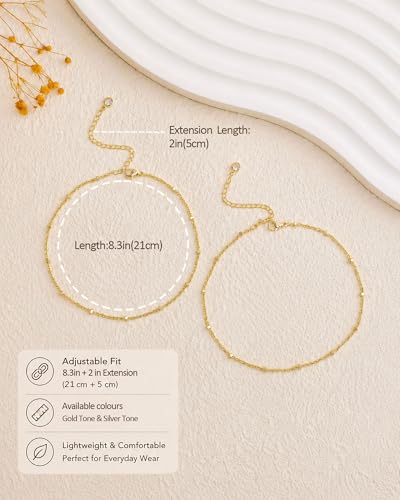 Image of FUNEIA Gold Silver Ankle Bracelets for Women Waterproof 14K Gold Plated Anklets for Women Non Tarnish Dainty Layered Beaded Heart Anklet Set Summer Beach Foot Chain Jewelry Gifts Trendy Stuff