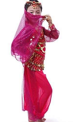 Astage Girls Long Sleeve Belly Dance Carnival Sets All Accessories Hotpink S #TOP4