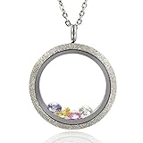 EVERLEAD Sparkle Floating Charms Locket Stainless Steel Screw Waterproof Pendant Necklace Including Chain and Birthstones(Locket Diameter: 30mm)