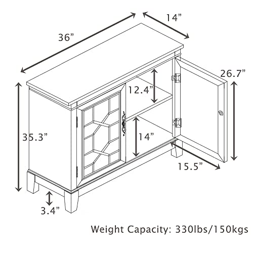 Farati Sideboard & Buffets Cabinet With Iron Framed Glass Doors, Adjustable Shelves Accent Display Storage Distressed Console Cabinet For Entryway Living Room Bedroom Kitchen, 35Inch-Cherry #TOP2