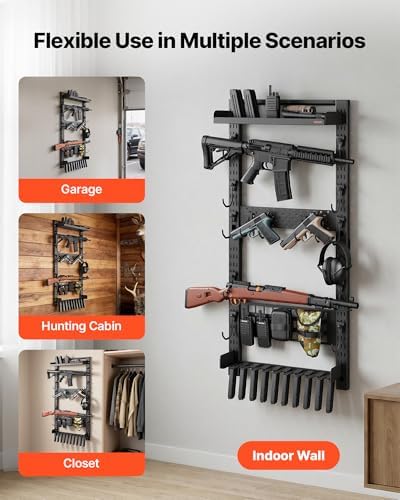 VEVOR Gun Rack Wall Mount, Heavy Duty Steel, Indoor Rifle Shotgun Rack with Magazine Holder, MOLLE Panel, Gun Accessories Display Storage Holder, Hold Up to 5 Rifles or Shotguns, for Tactical Gear — view 5