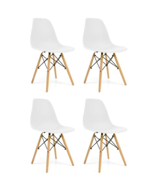 NORYKHOME Pack 4 Sillas Comedor Emily, Cocina, Salón, Estilo Nórdico Polipropileno Blanco y Pata Madera Haya