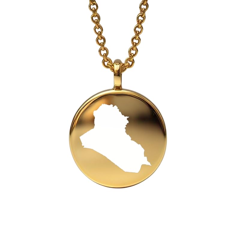 Pendentif carte de l'Irak en argent sterling et or 14 carats gravé de luxe