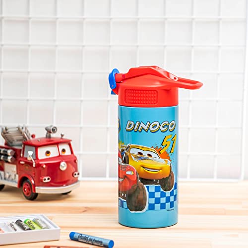 Zak Designs Disney Pixar Cars 14 Oz Double Wall Vacuum Insulated Thermal Kids Water Bottle, 18/8 Stainless Steel, Flip-Up Straw Spout, Locking Spout Cover, Durable Cup For Sports Or Travel #TOP1